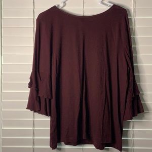 Loft Maroon top with ruffle sleeve